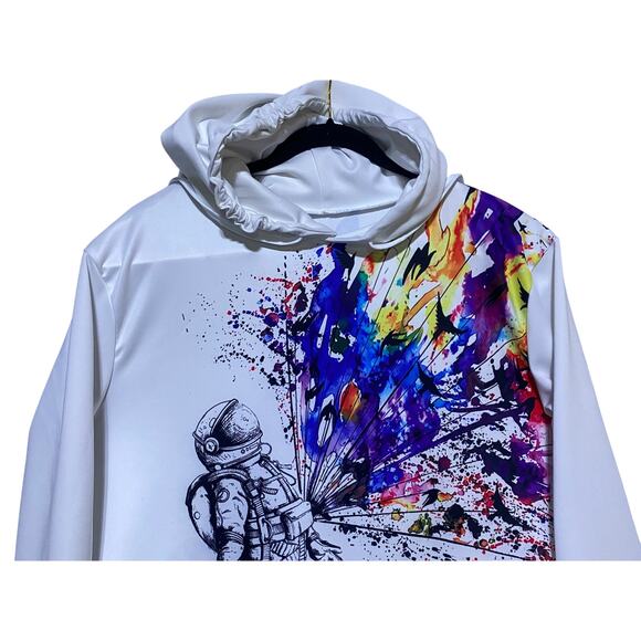 Barbed Rose Spaceman Digital Print Hoodie Sweatshirt Unisex Medium White - Picture 7 of 7